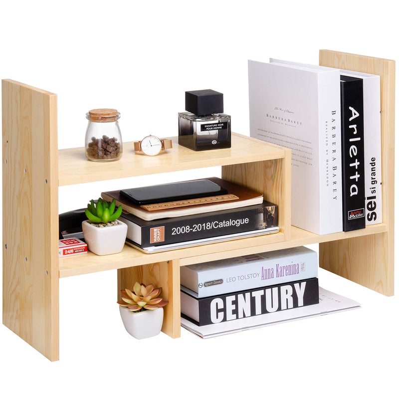 VERGOODR Desktop Organizer Office Storage Rack Adjustable Natural Wood Display Book Shelf Stand Rack Wood Caddy Desk Organizer Set Office Storage Expandable Tabletop - Image 1